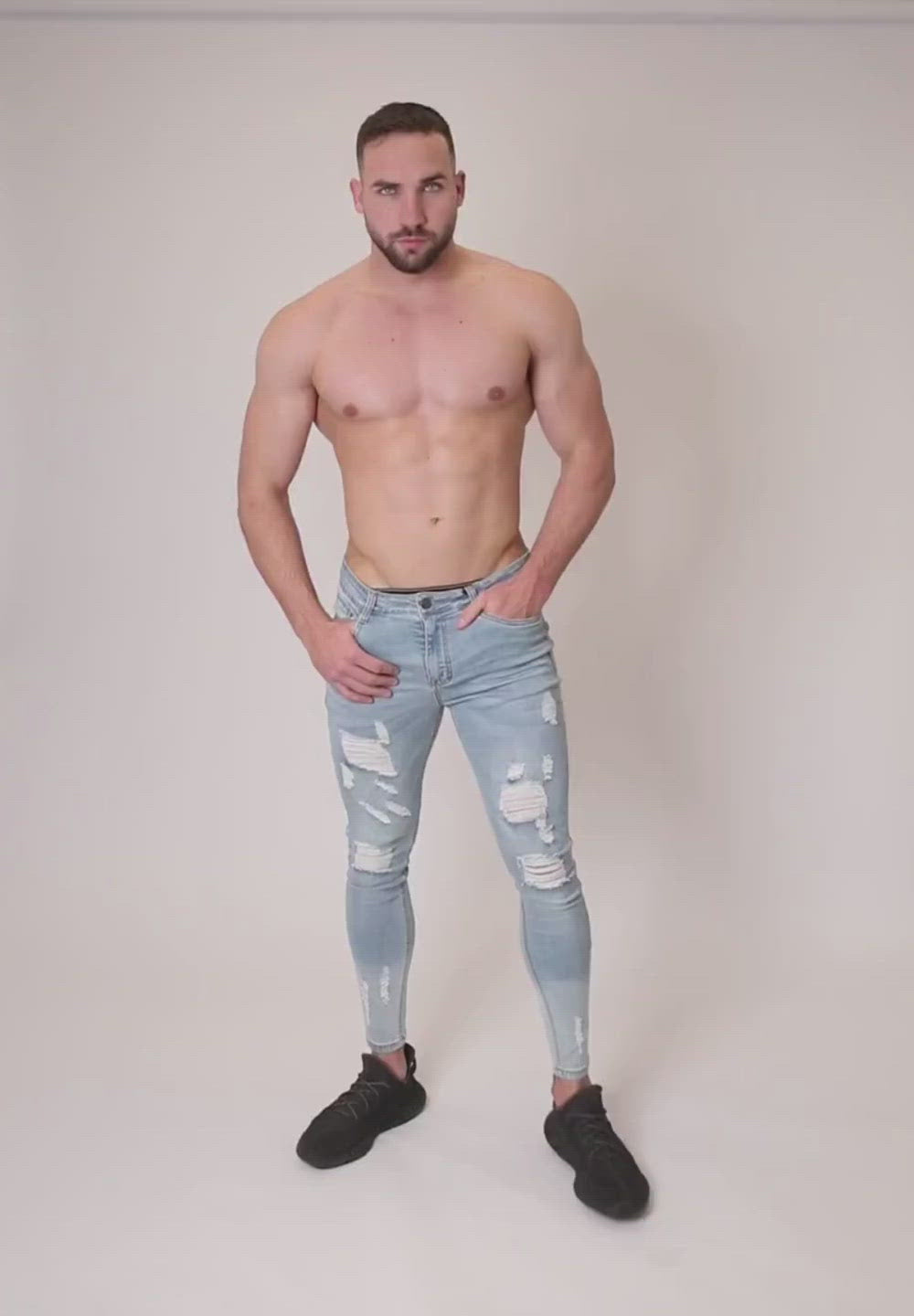 Men's Light Blue Skinny Fit Stretch Jeans Pants Video