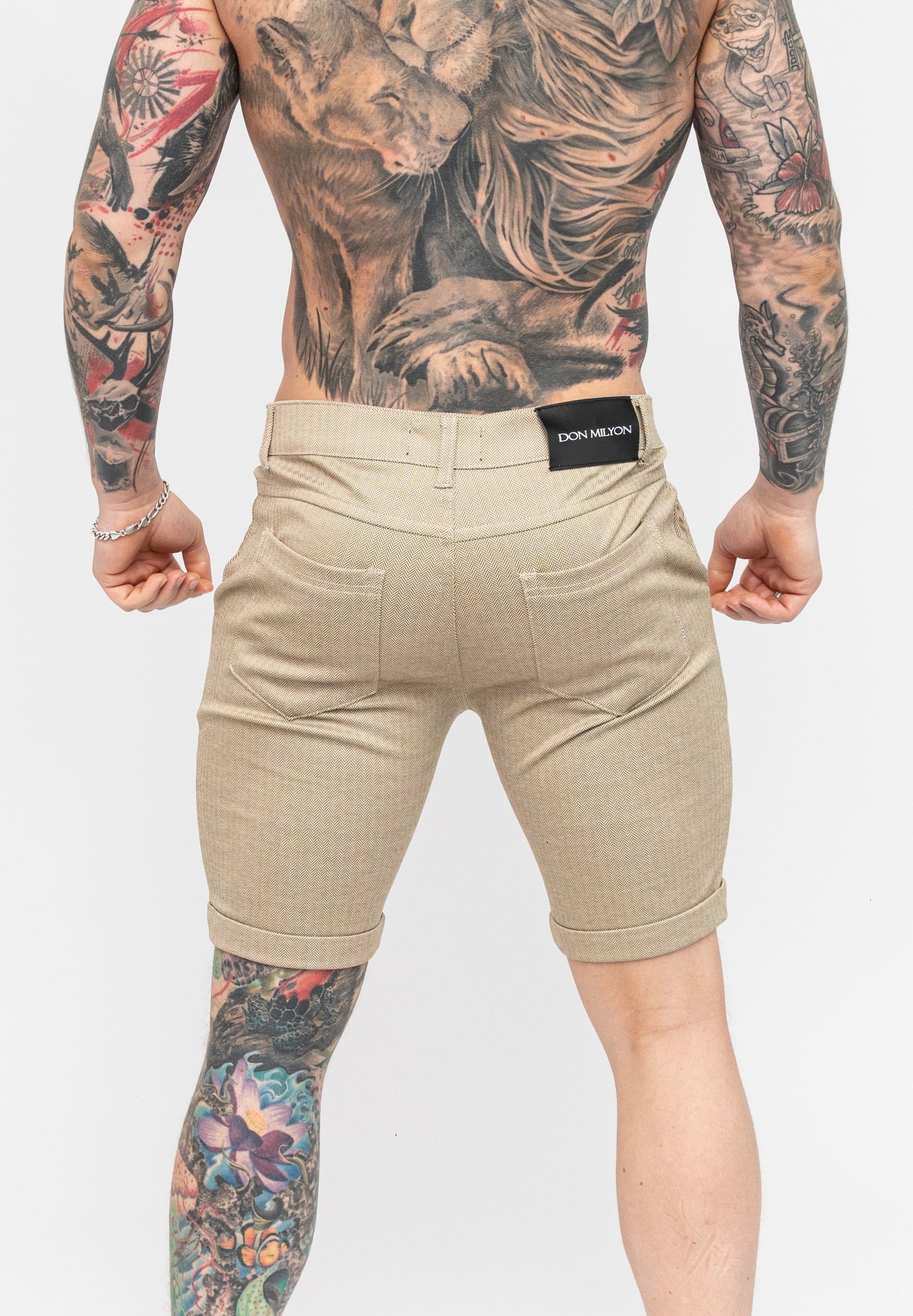 Beige Skinny Fit Stretch Men's Chino Shorts Rear Glutes