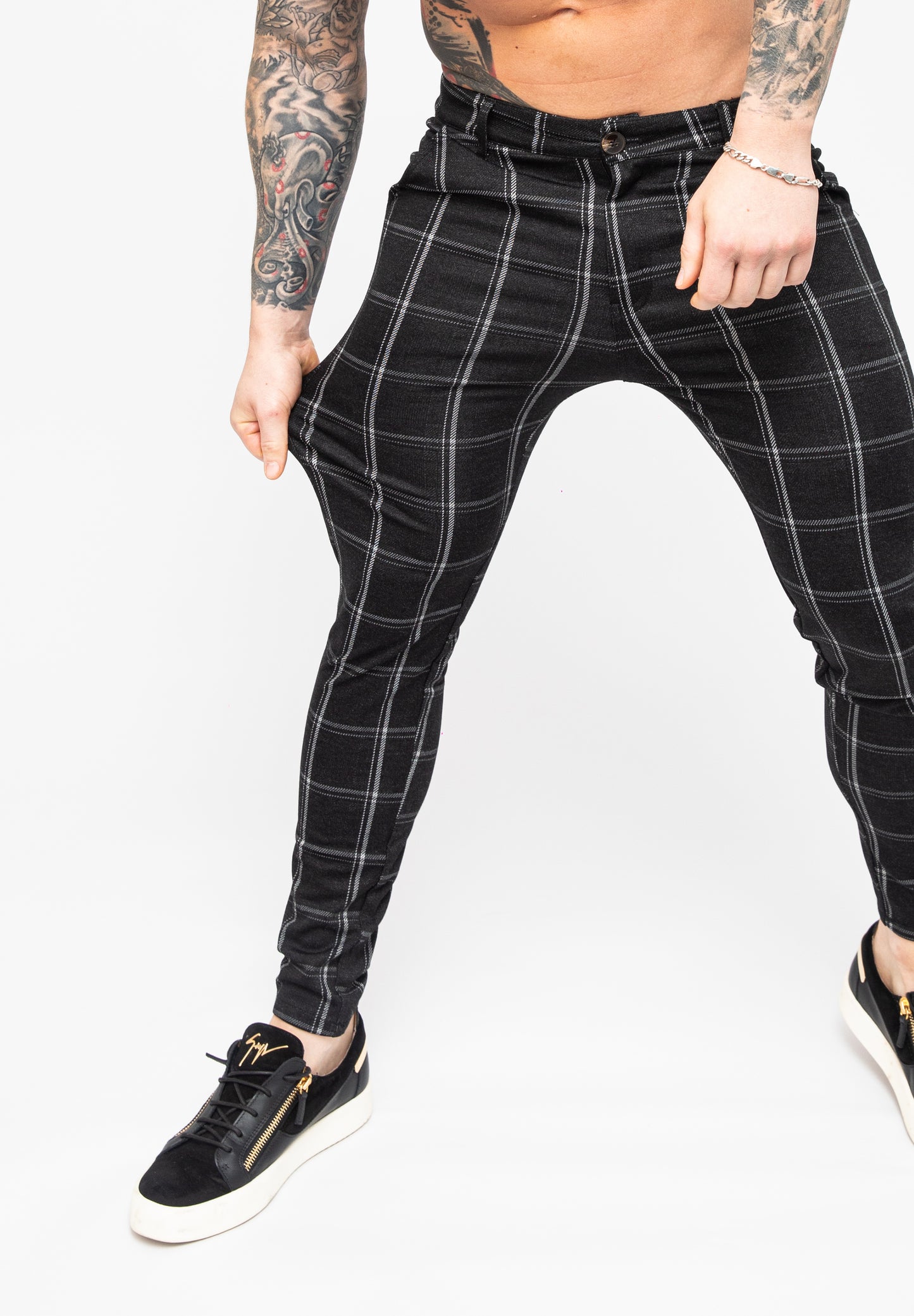Black Check Chino Pants - Ultra Slim Stretch Fit