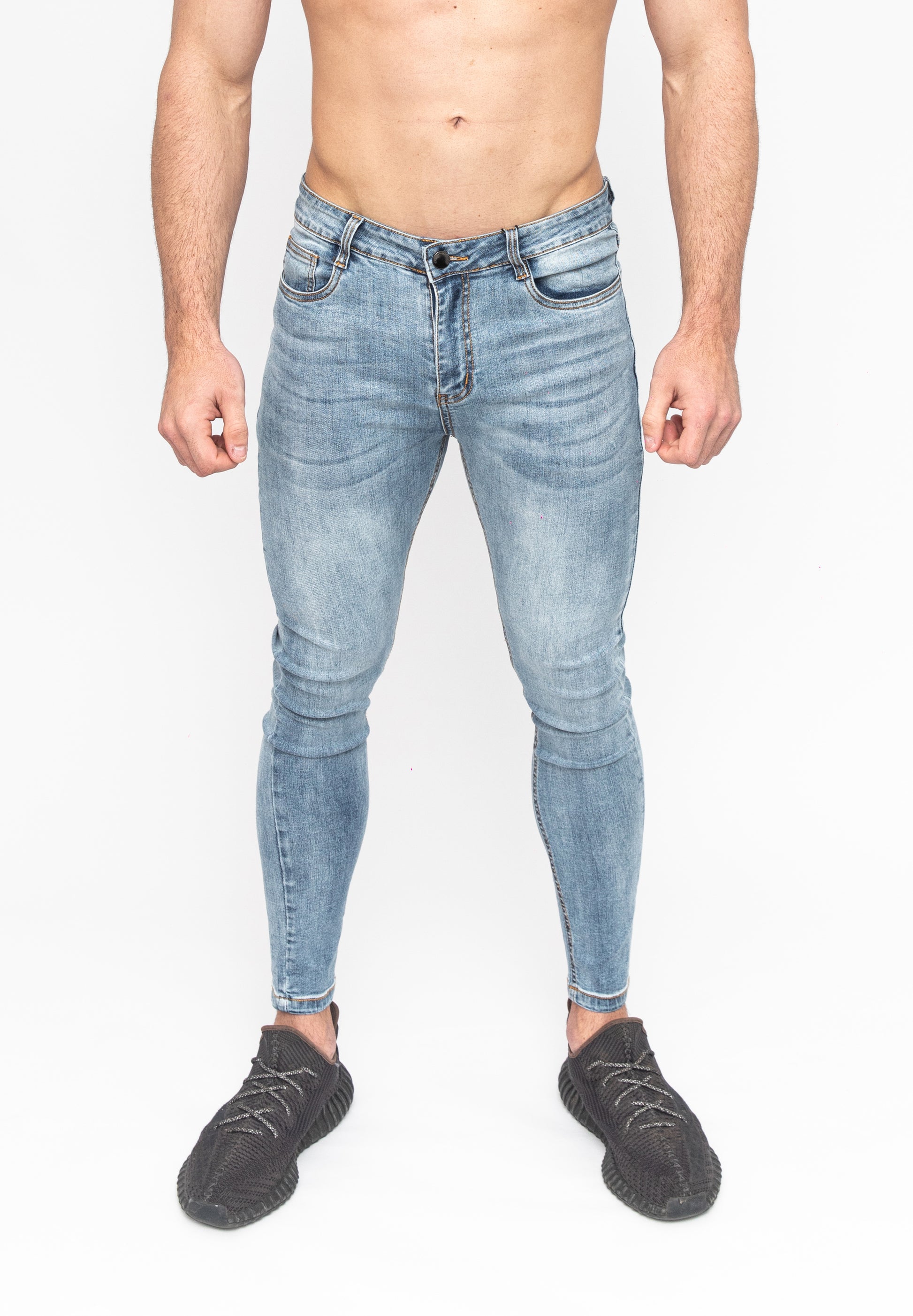 Men's Blue Skinny Fit Stretch Jeans Pants Front