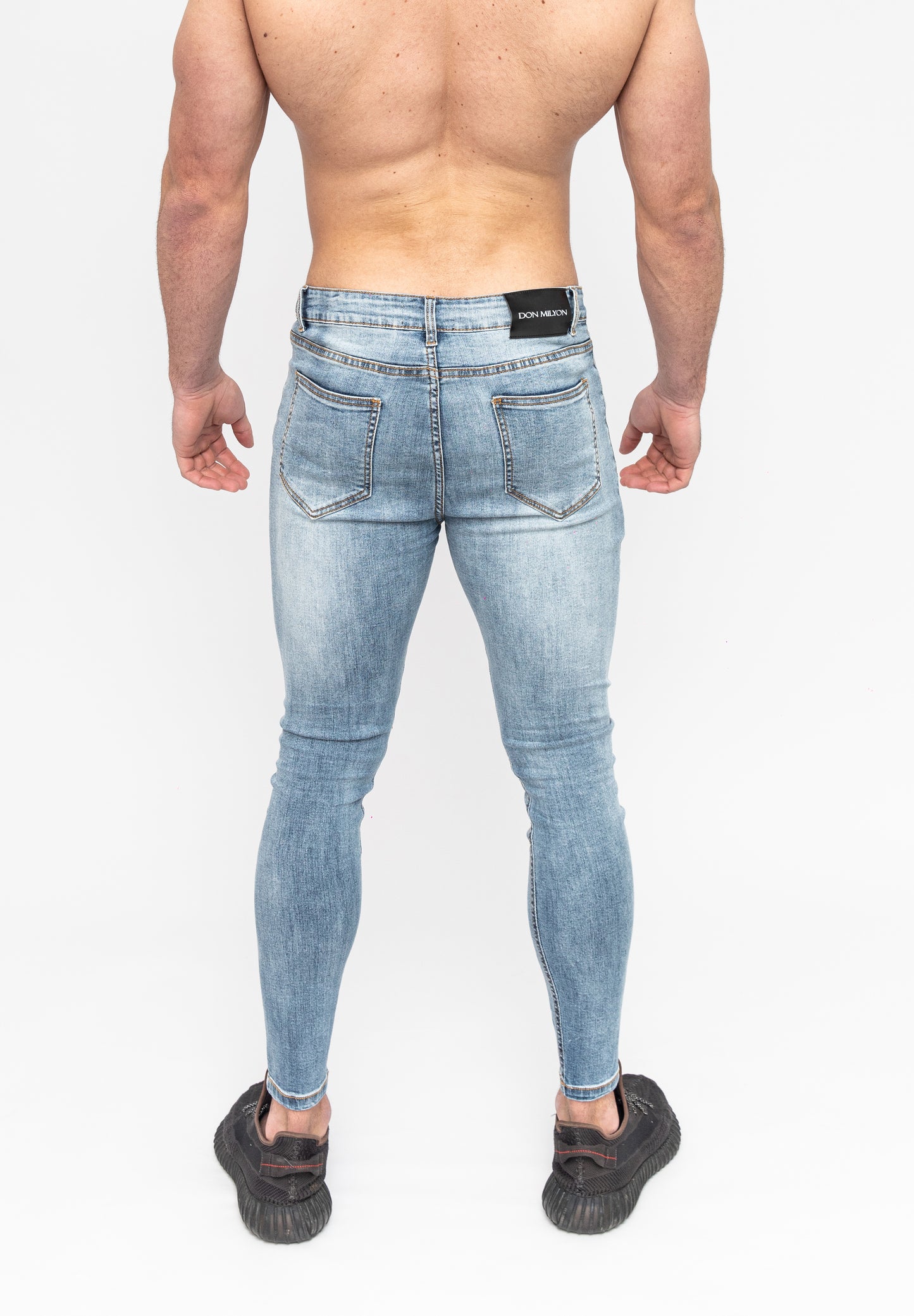 Men's Blue Skinny Fit Stretch Jeans Pants Rear Glutes