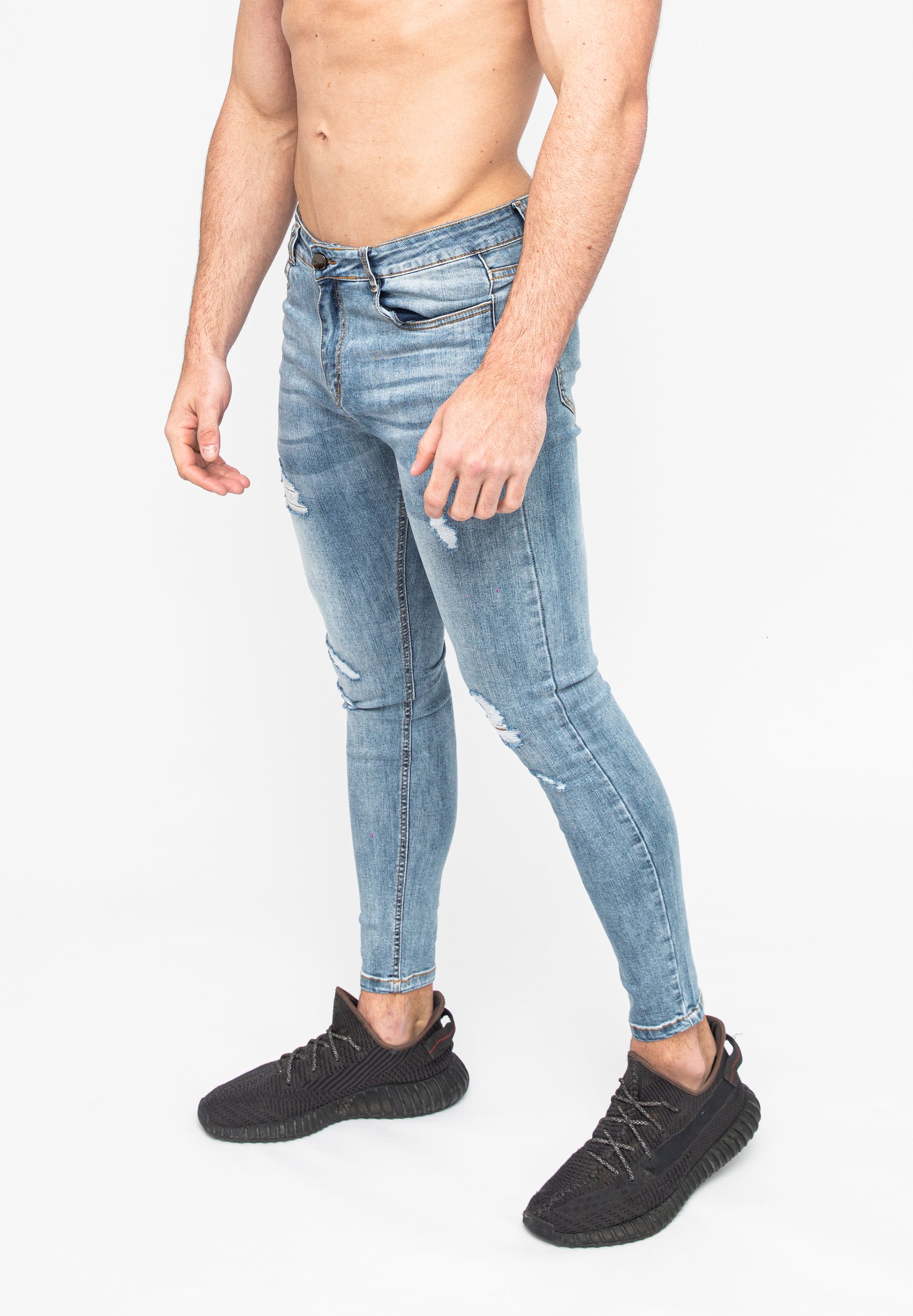 Blue Ripped Skinny Men's Jeans Angle