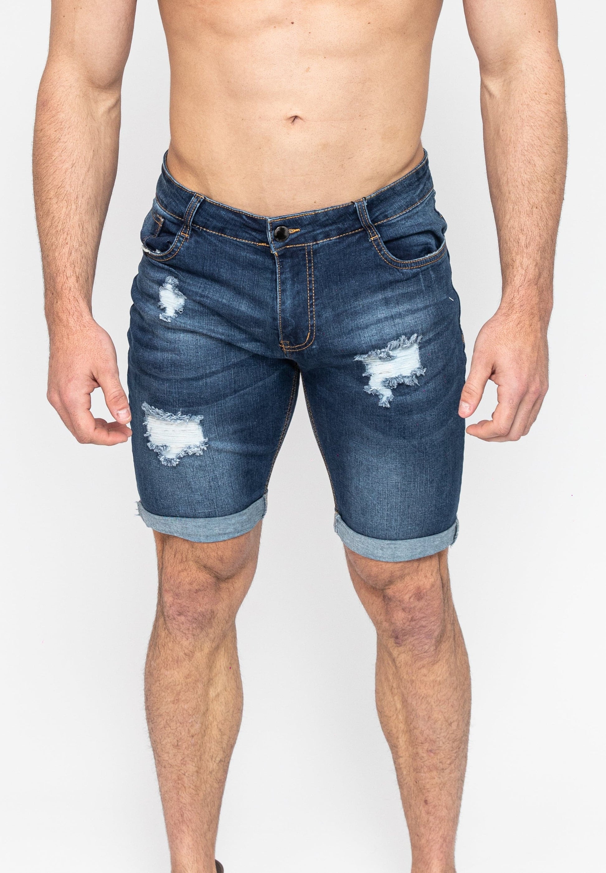 Blue Ripped Skinny Men's Jeans Shorts Front