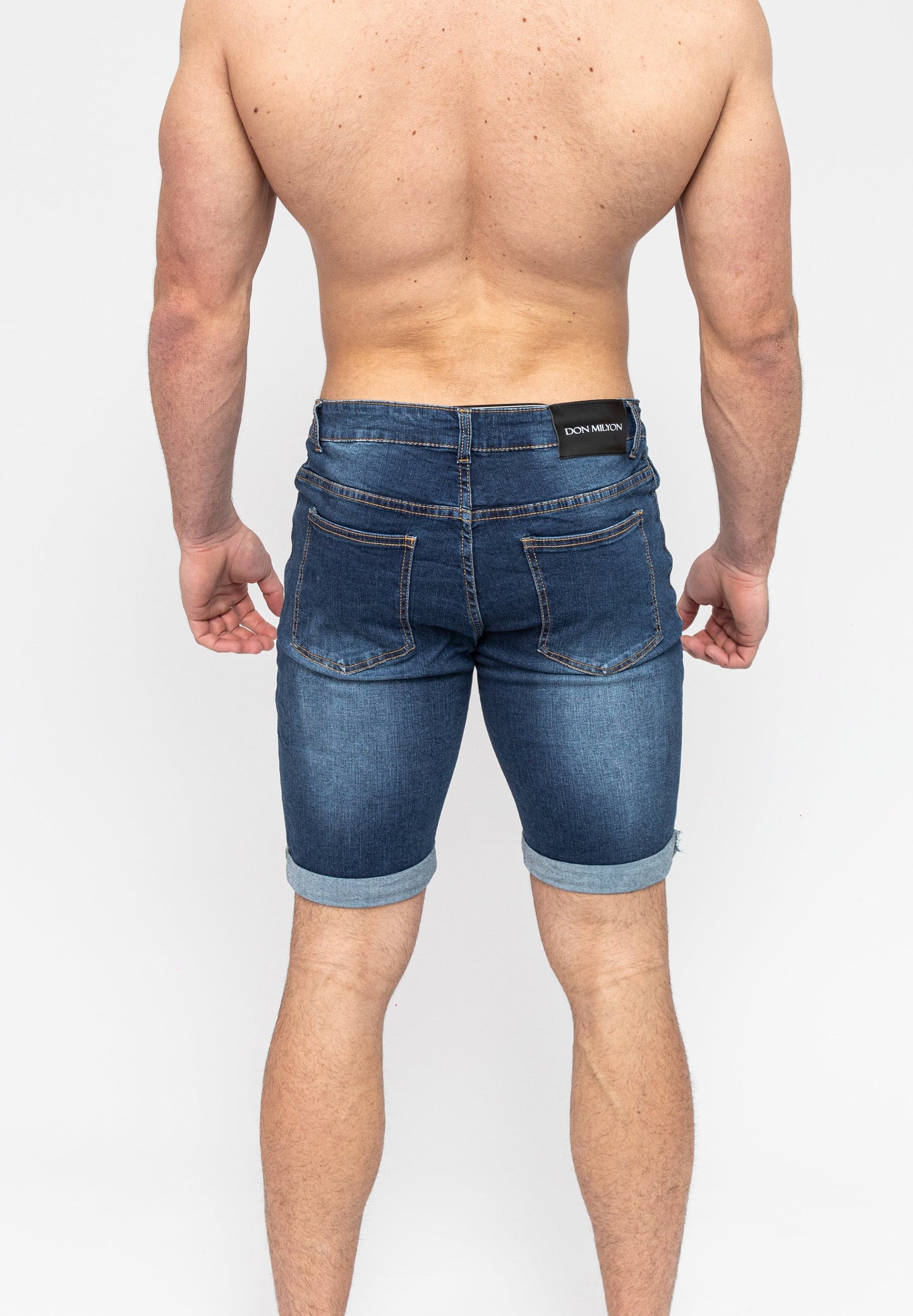 Blue Ripped Skinny Men's Jeans Shorts Rear Glutes