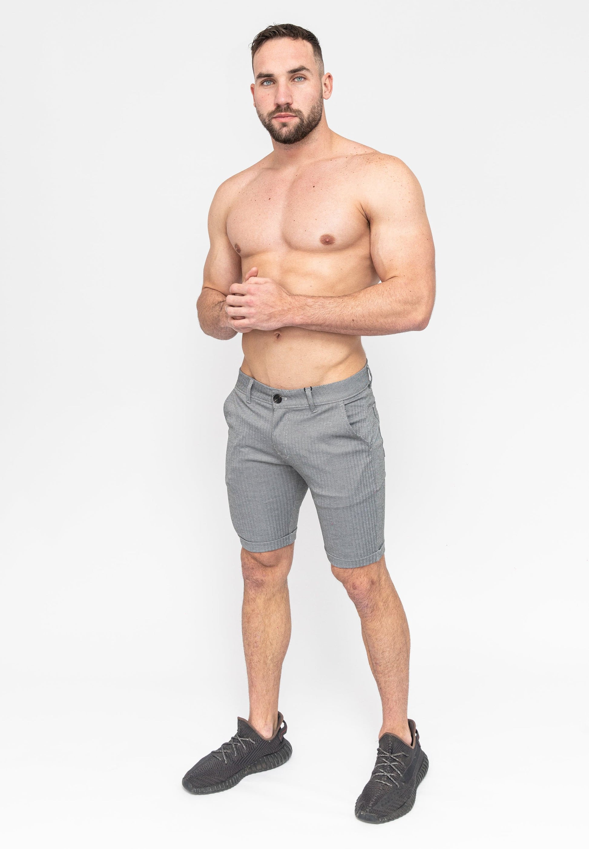 Men's Grey Skinny Fit Stretch Chino Shorts Angle