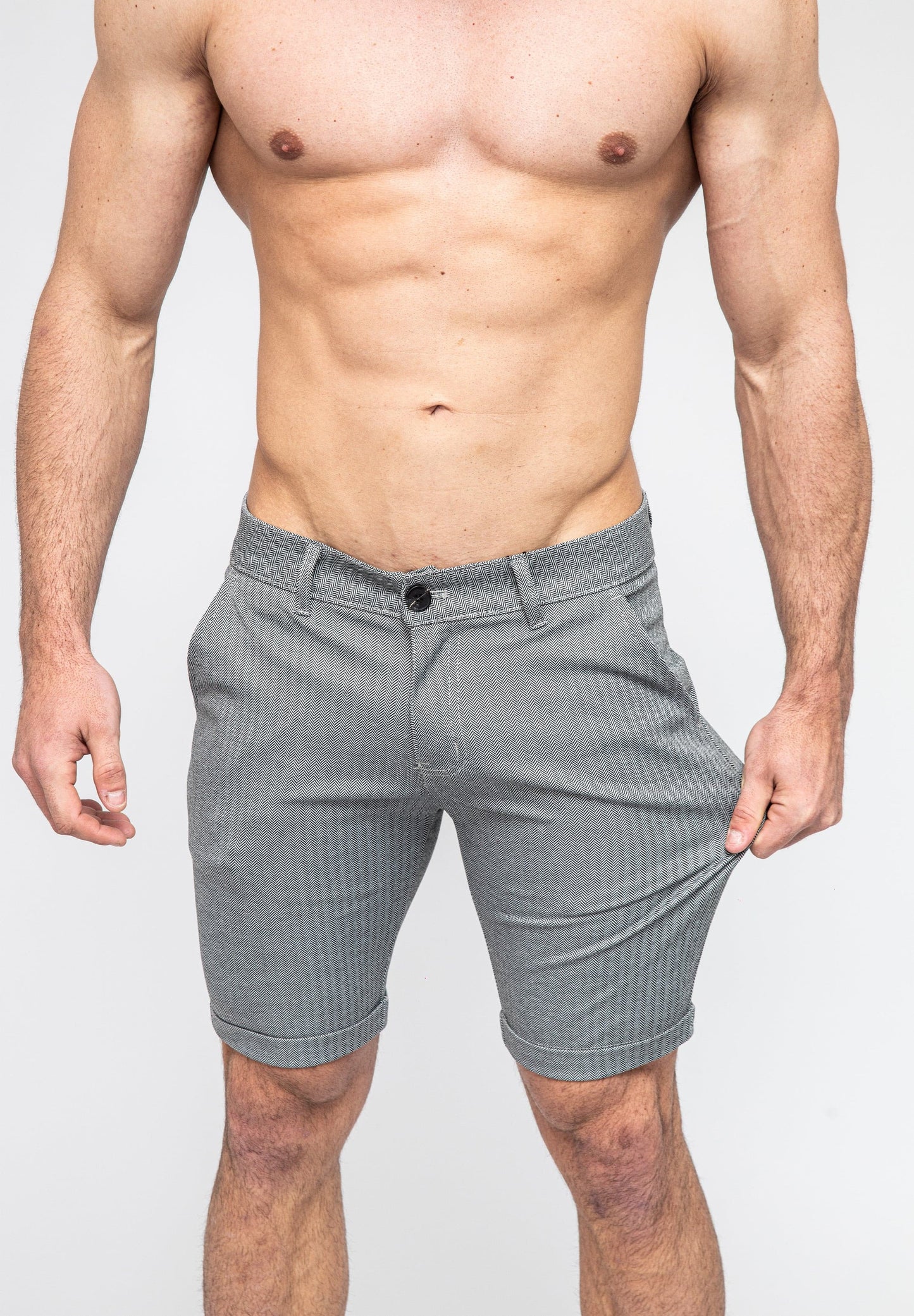 Men's Grey Skinny Fit Stretch Chino Shorts 