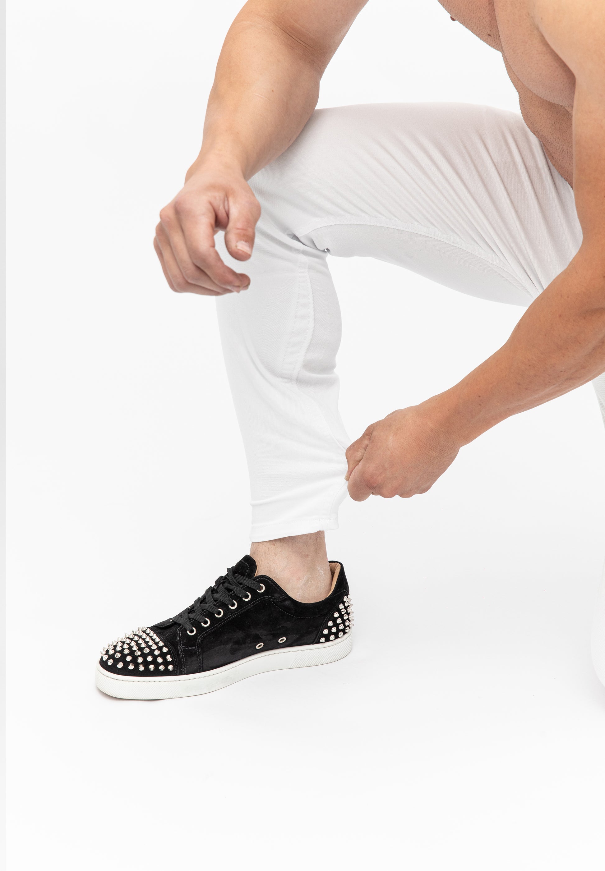 Men's White Basic Skinny Fit Stretch Denim Jeans Pants Ankles