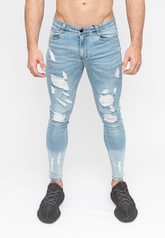 Men's Light Blue Skinny Fit Stretch Jeans Pants