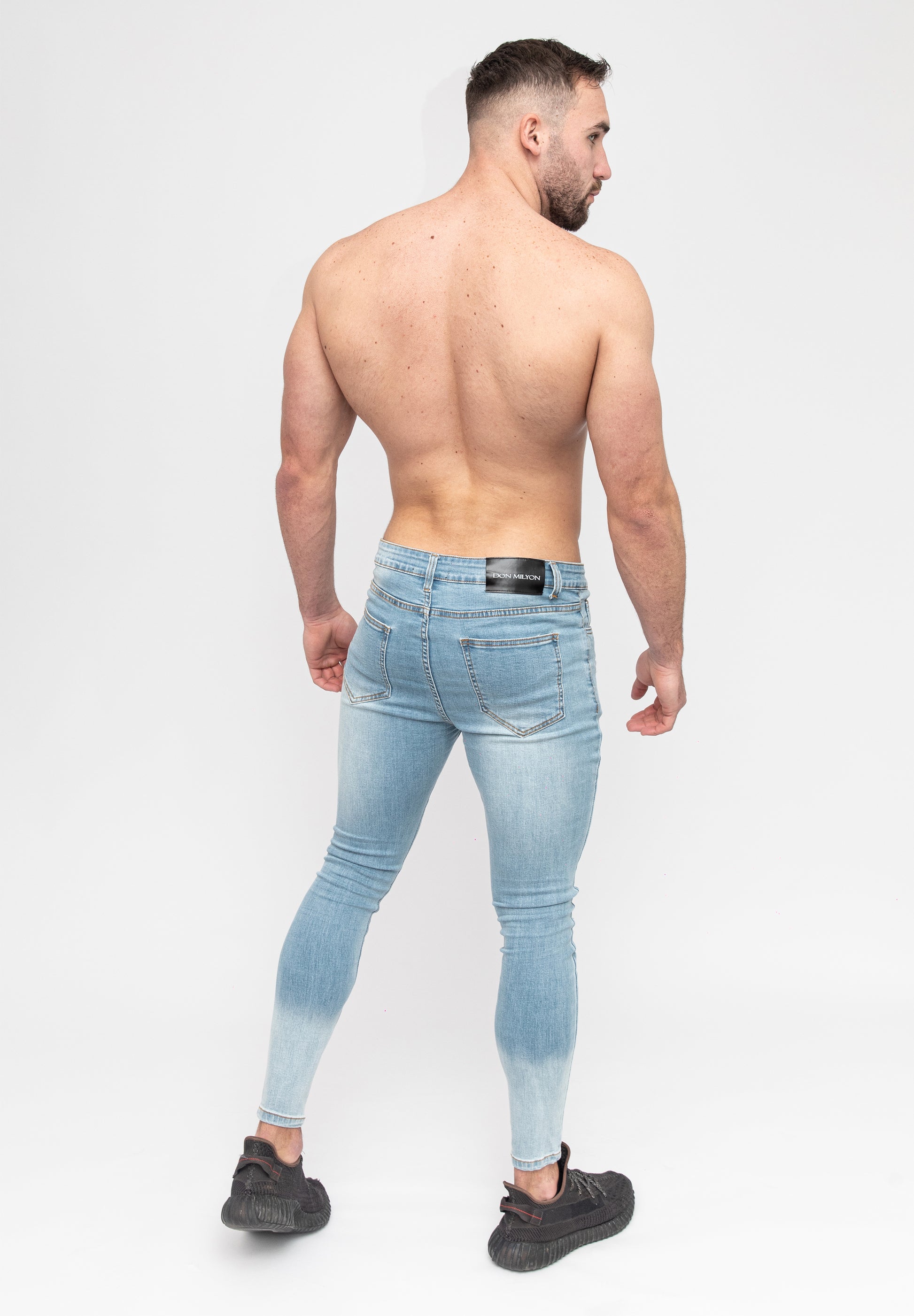 Men's Light Blue Skinny Fit Stretch Jeans Pants Rear