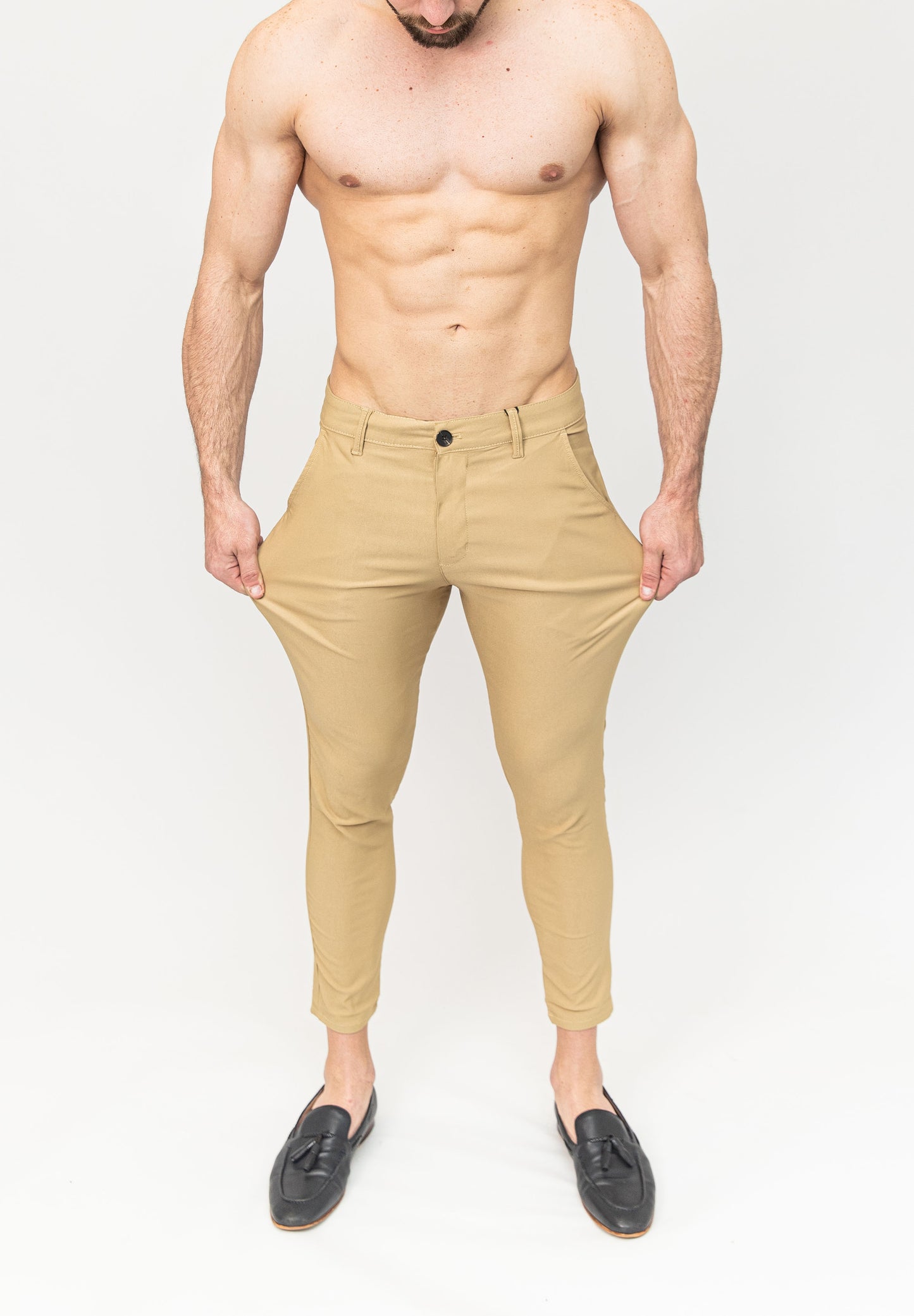 Beige Dress Suit Pants - Ultra Slim Stretch Fit