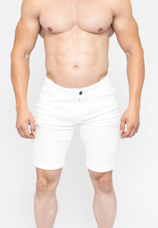 Men's White Skinny Fit Stretch Denim Jeans Shorts