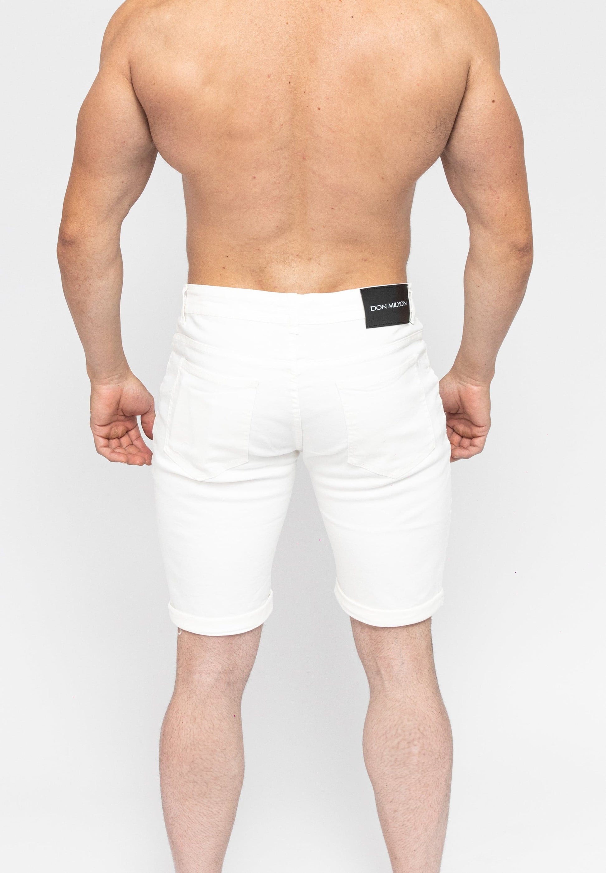 Men's White Skinny Fit Stretch Denim Jeans Shorts Rear
