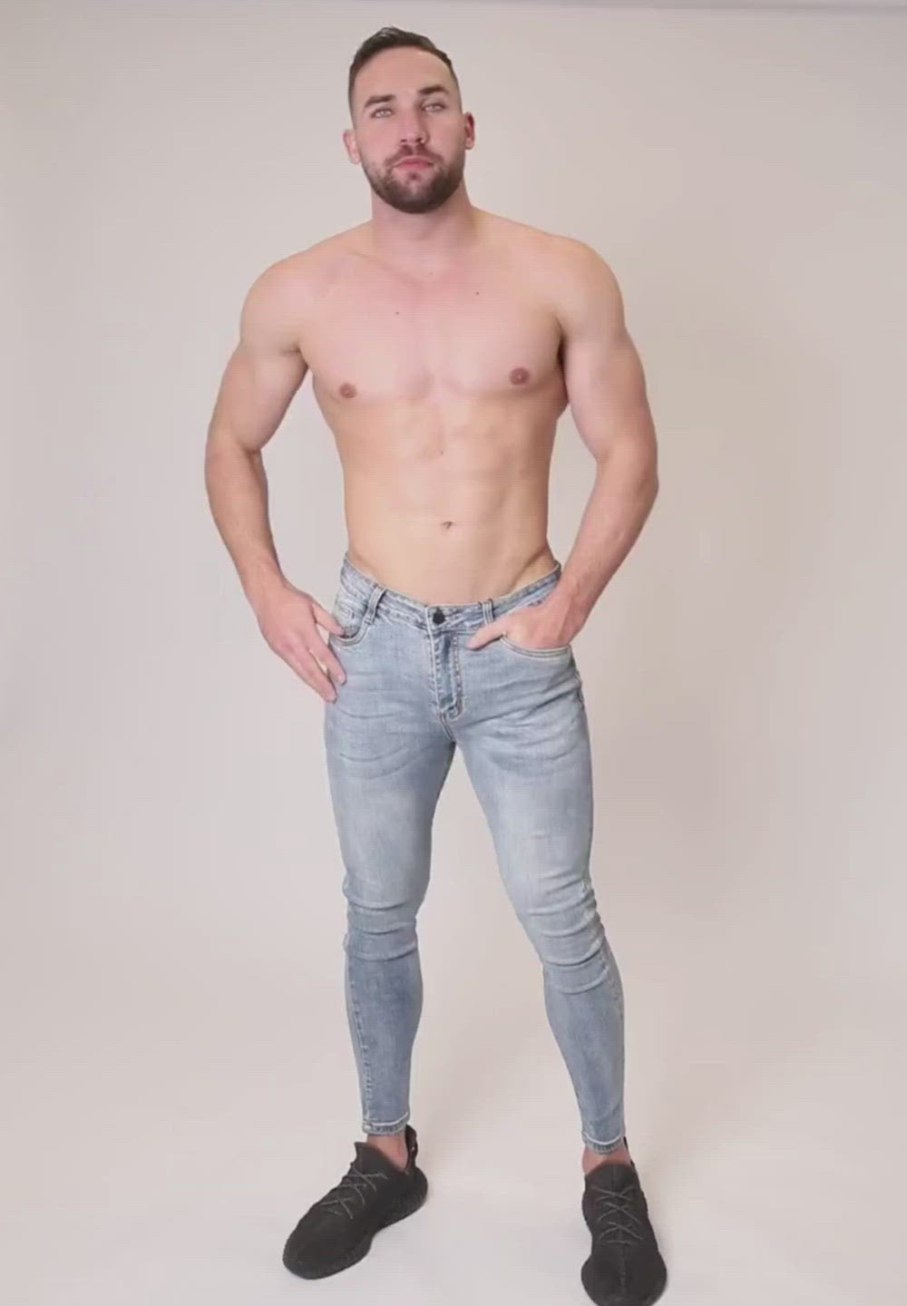 Men's Blue Skinny Fit Stretch Jeans Pants Video
