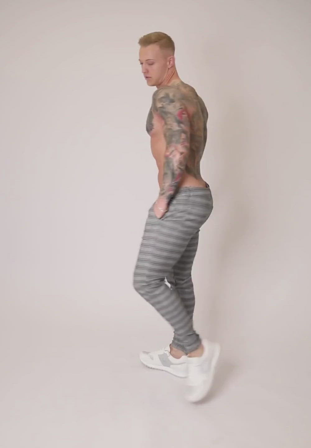 Men's Grey Check Pattern Skinny Fit Stretch Chino Pants Video